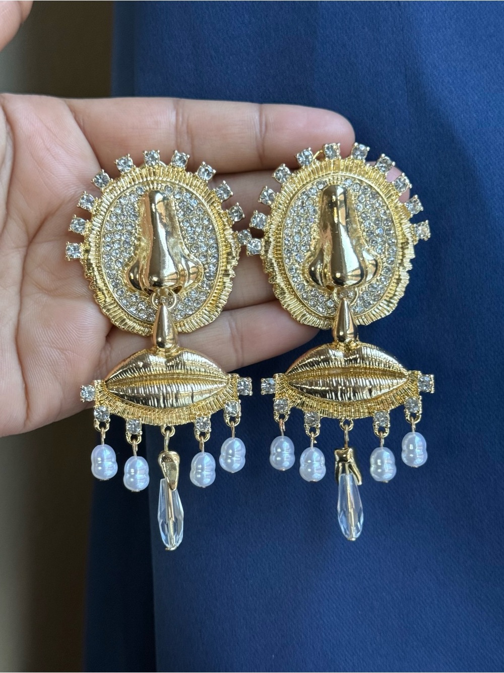 Schiaparelli Inspired Gold Surreal Face Drop Earrings